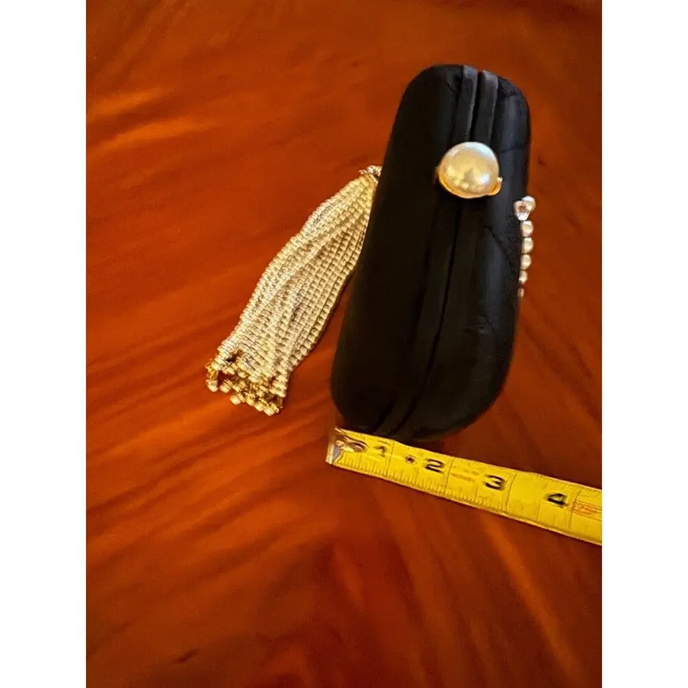 Chanel Vintage Women's Evening Purse Satin/Leather Pearl Embellished A+